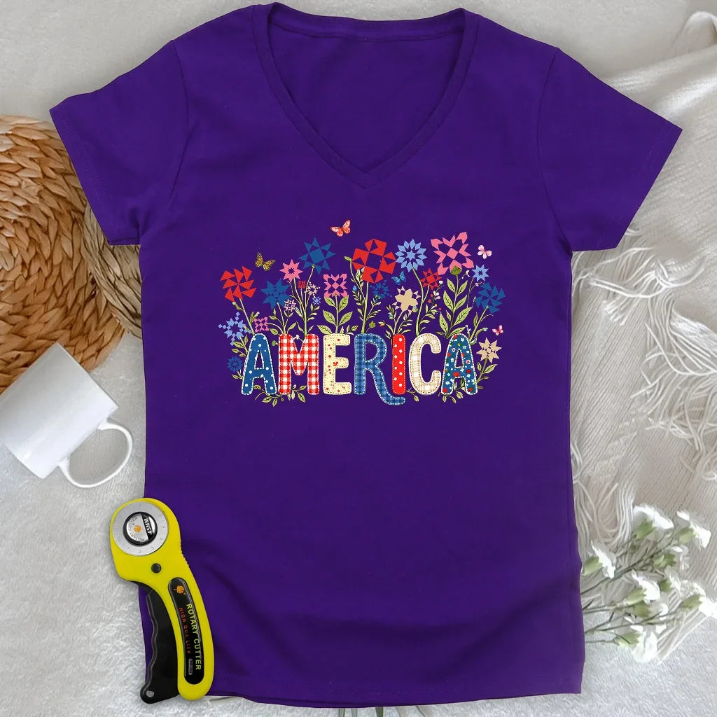 Appliqué America Lady V-neck