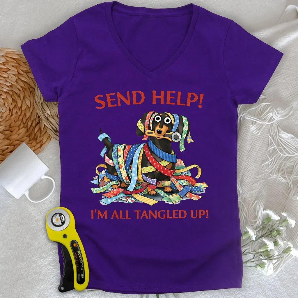 Fabric Strip Mess Lady V-neck