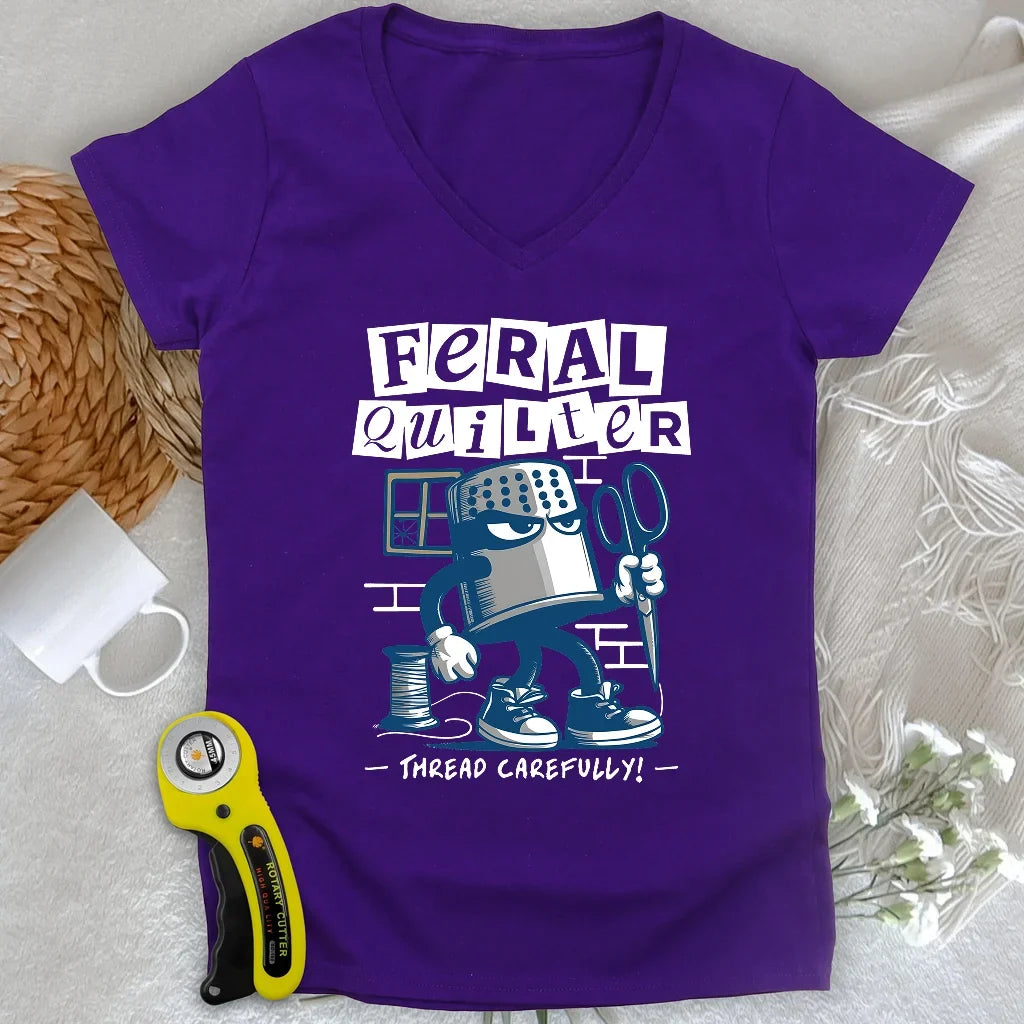 Feral Quilter Lady V-neck