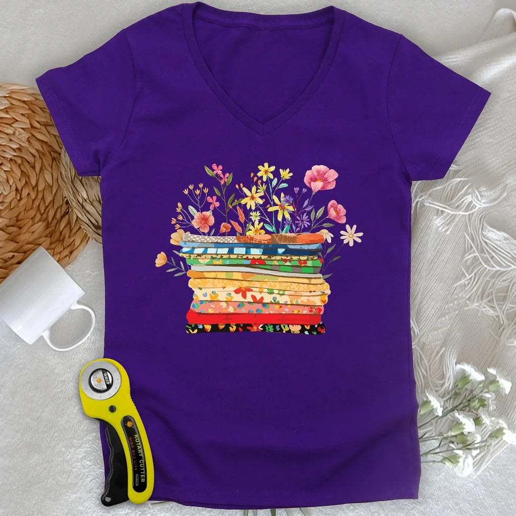 Floral Fabric Lady V-neck