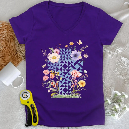 Floral Faith Quilt Lady V-neck