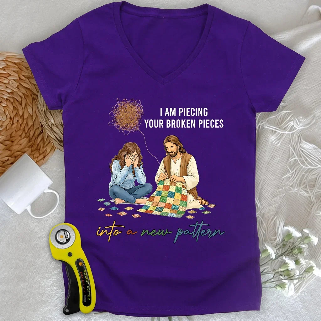 God Piecing Broken Pieces Lady V-neck