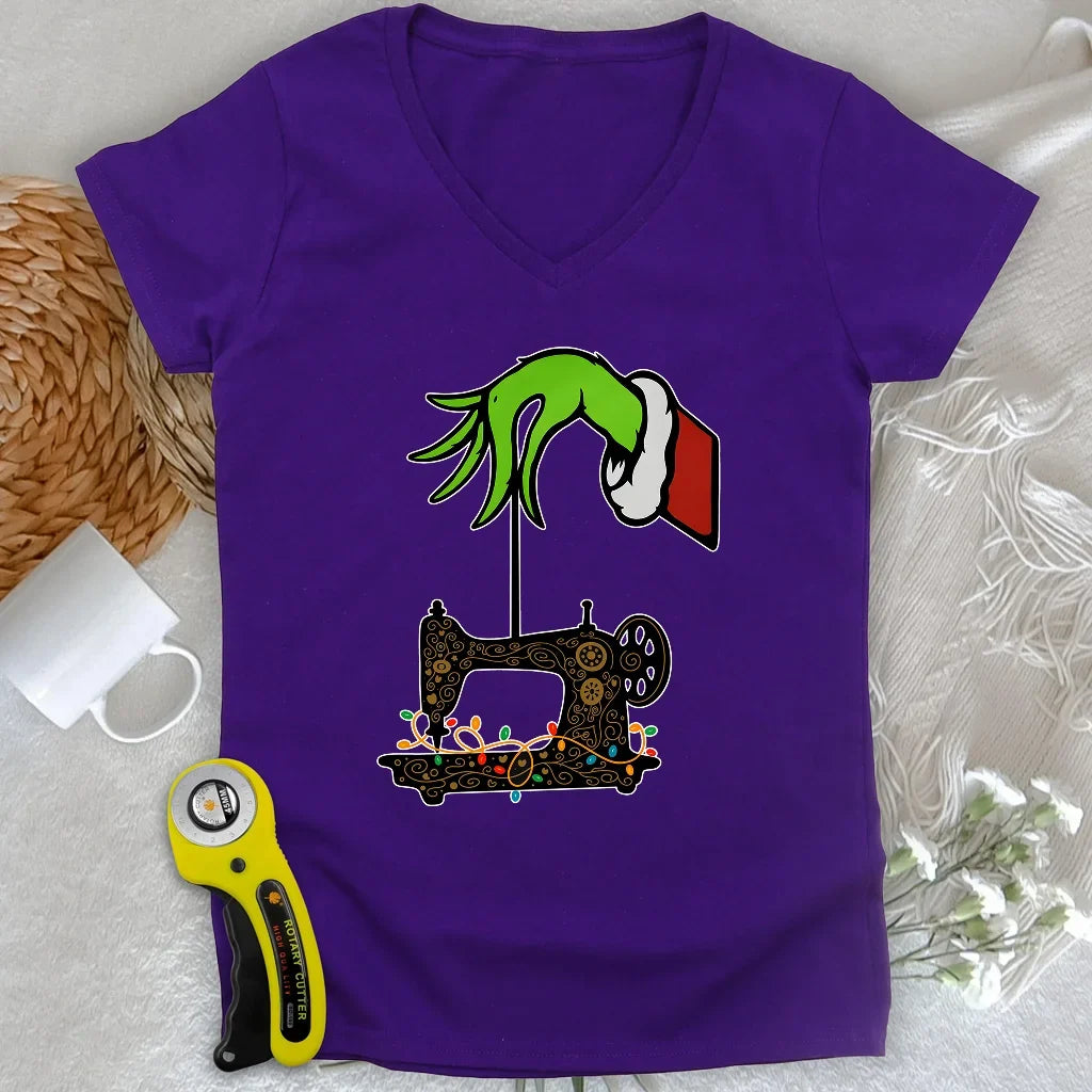 Grinch Stole Stitches Lady V-neck
