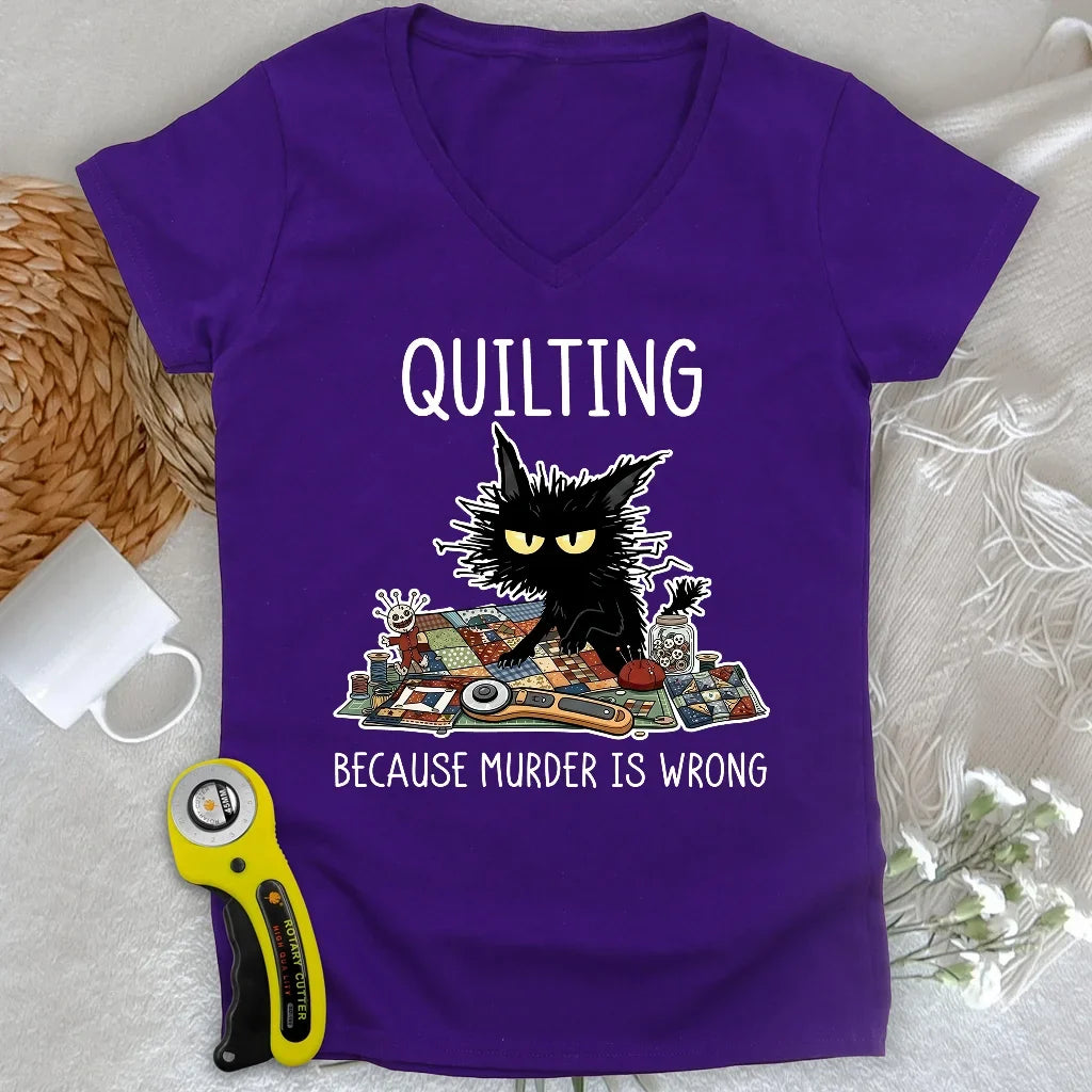 Grumpy Quilter Cat Lady V-neck