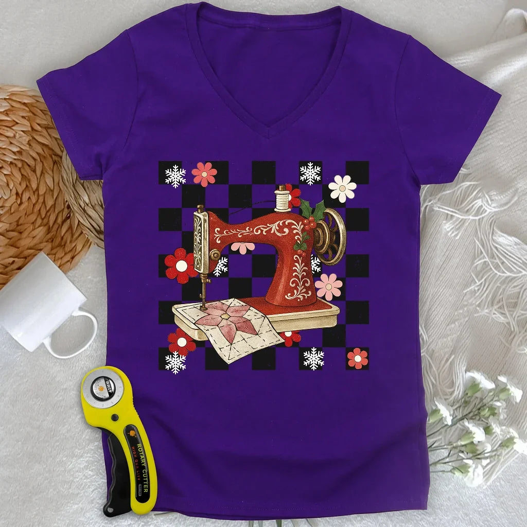 Holly Jolly Stitcher Lady V-neck