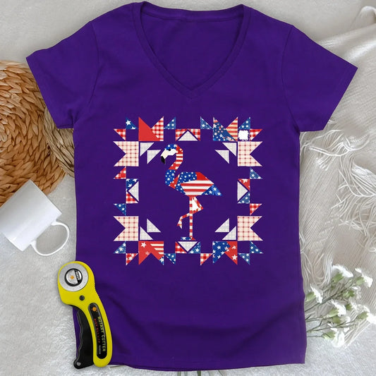 Liberty Flamingo Patchwork Lady V-neck