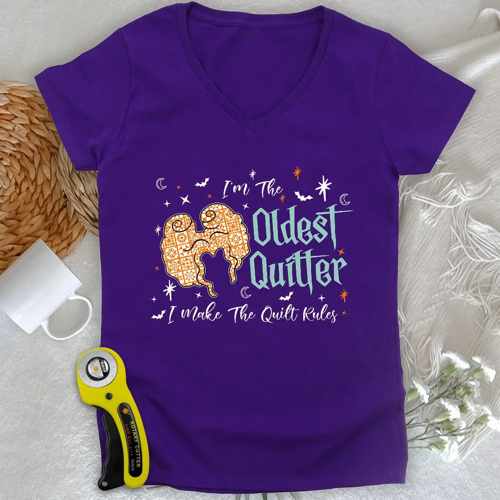 Oldest Quilter Lady V-neck