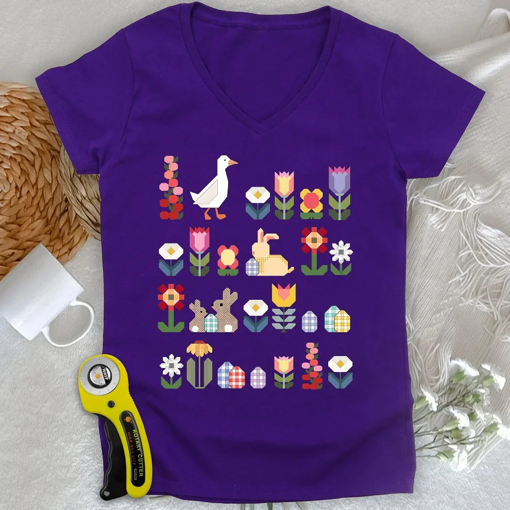 Patchwork Blooms Lady V-neck