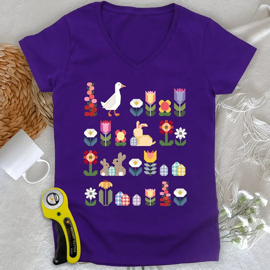 Patchwork Blooms Lady V-neck