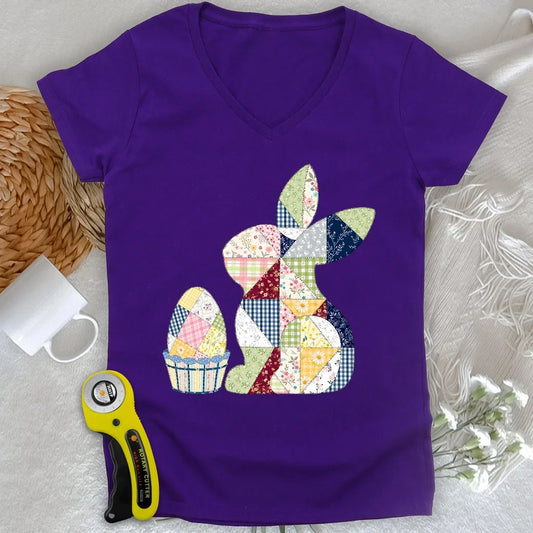 Patchwork Easter Bunny Lady V-neck