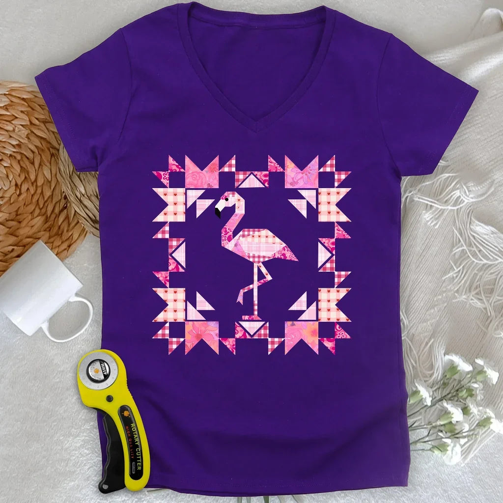 Patchwork Flamingo Panel Lady V-neck