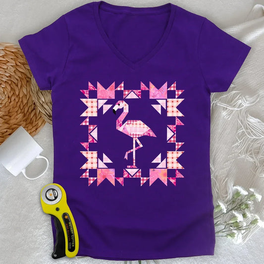 Patchwork Flamingo Panel Lady V-neck