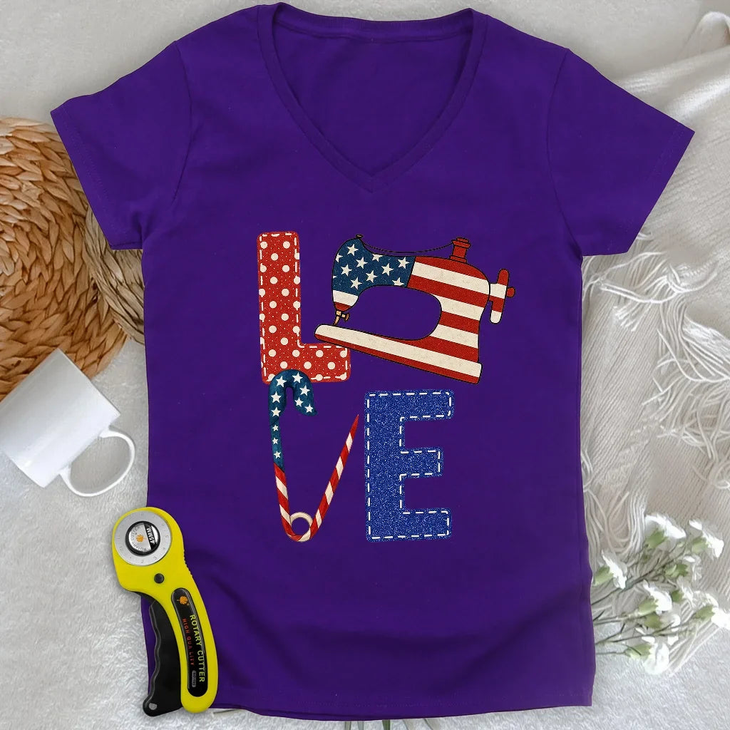 Patriotic Sewist Lady V-neck