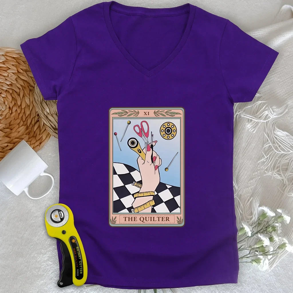 Quilter Tarot Lady V-neck