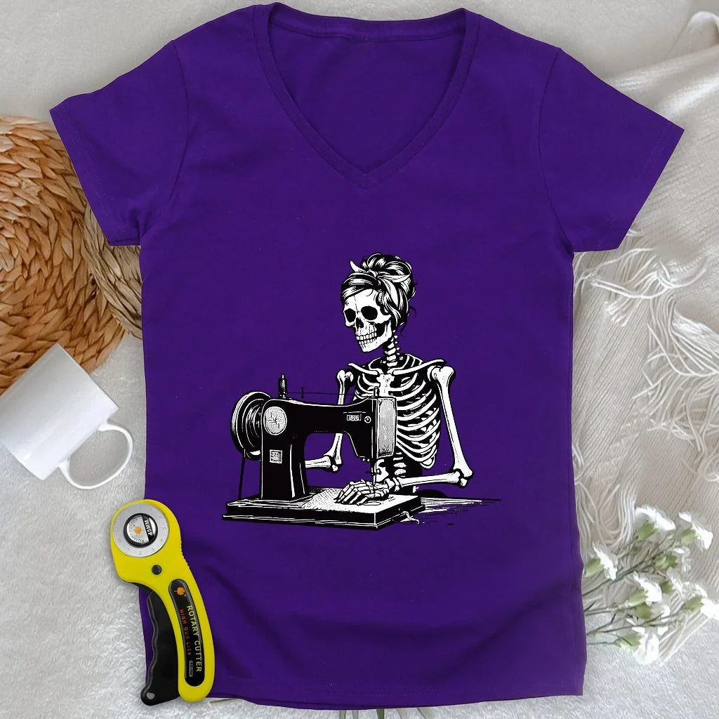 Quilting Skeleton Lady V-neck