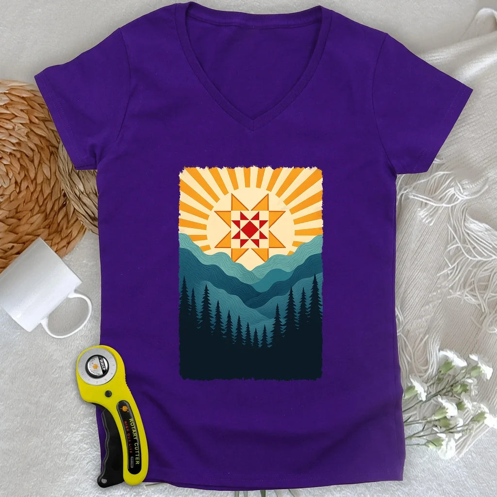 Quilting Sun Lady V-neck