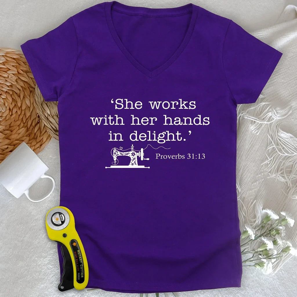 Sewing In Bible Lady V-neck