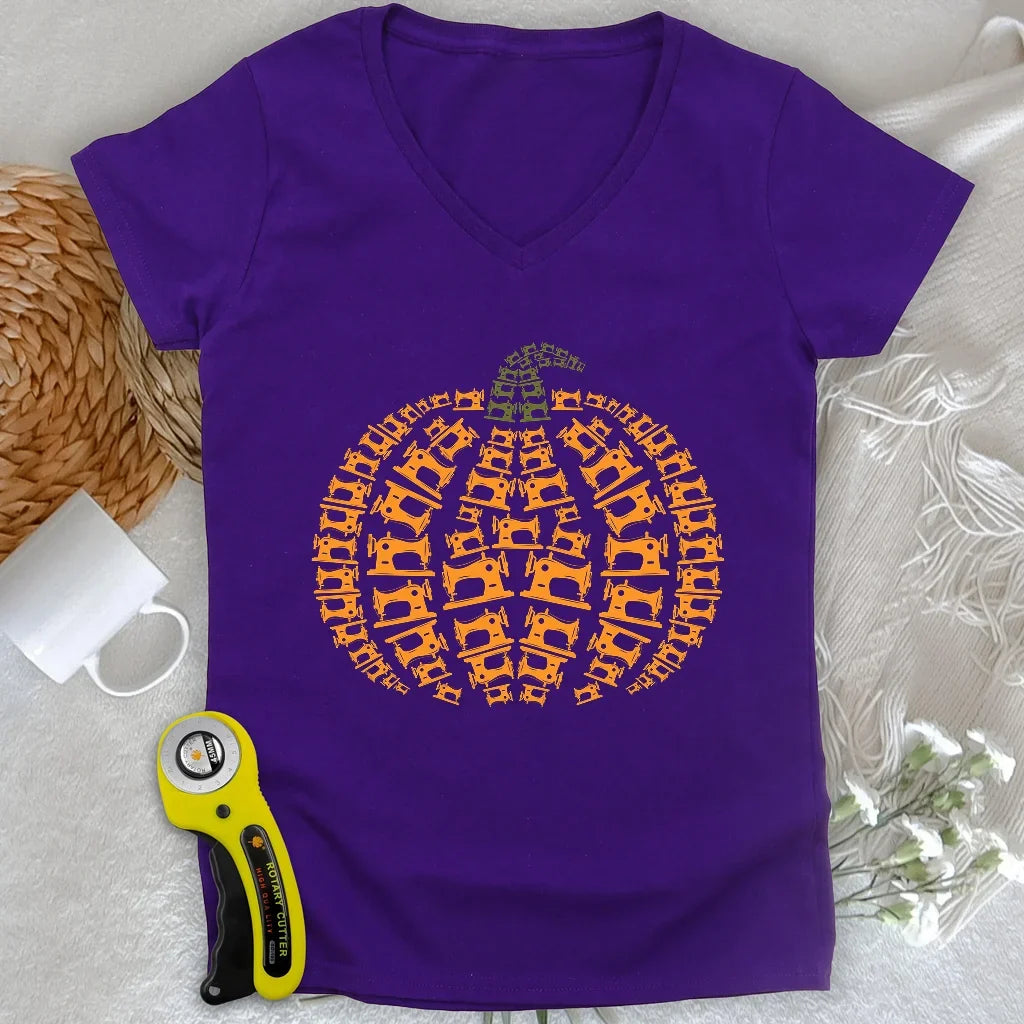 Sewing Machine Pumpkin Lady V-neck