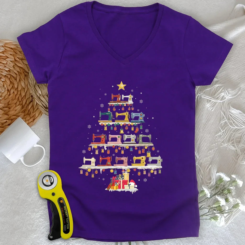Sewing Machine Tree Lady V-neck