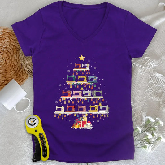 Sewing Machine Tree Lady V-neck