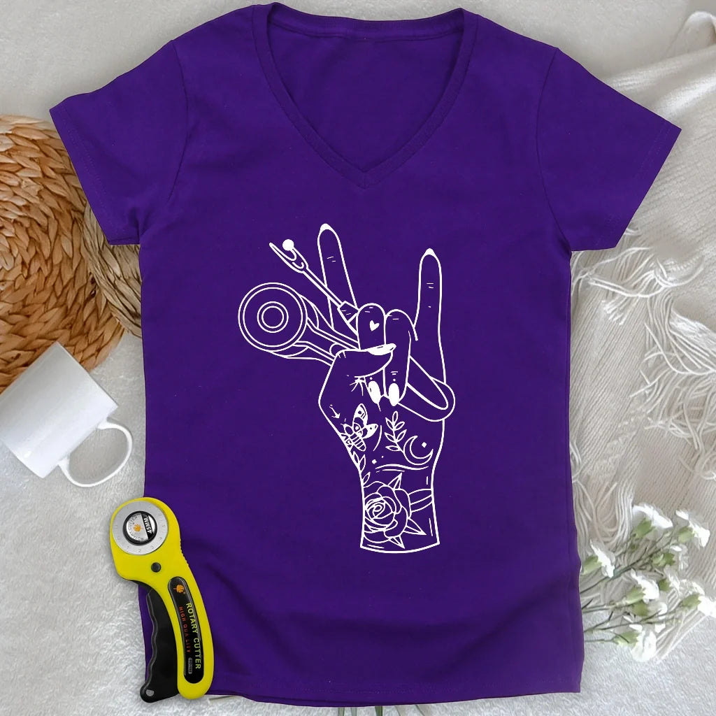 Sewing Rock Lady V-neck
