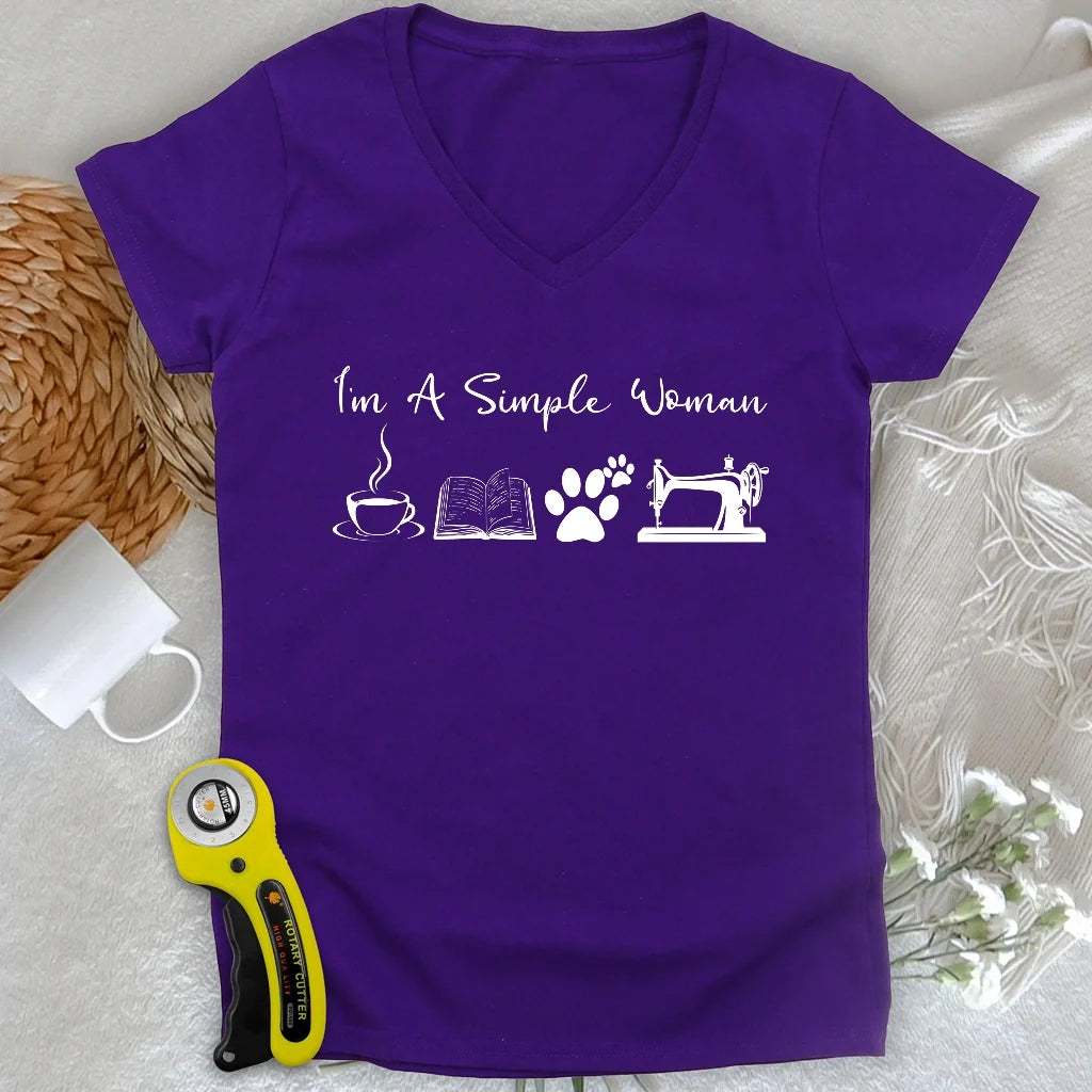 Sewing Woman Lady V-neck