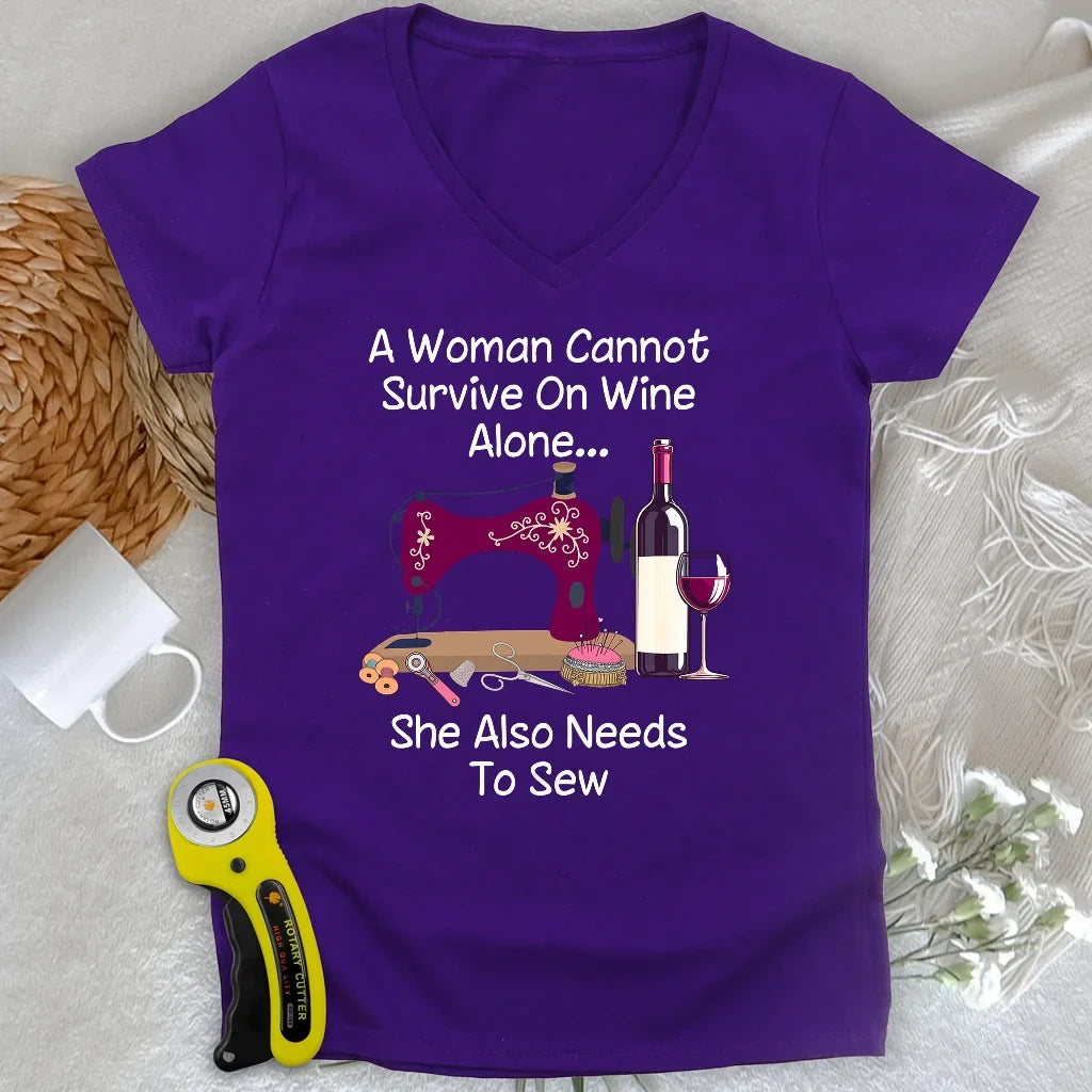 Sewing and Wining Lady V-neck