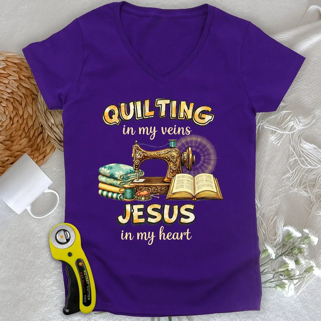 Sewn With Jesus Lady V-neck