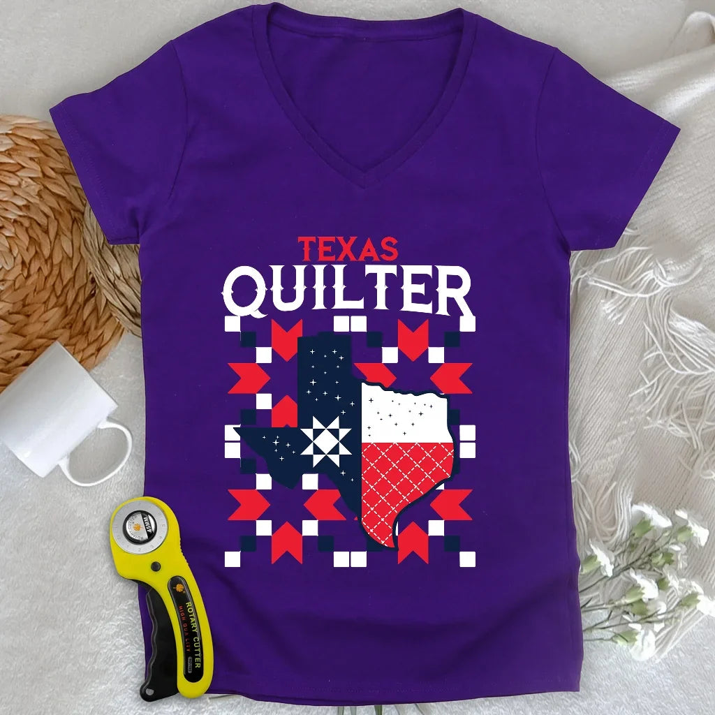 Texas Quilter Lady V-neck