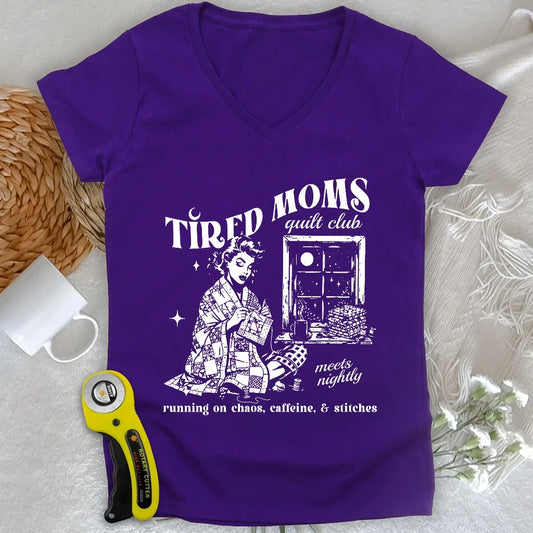 Tired Quilt Moms Lady V-neck