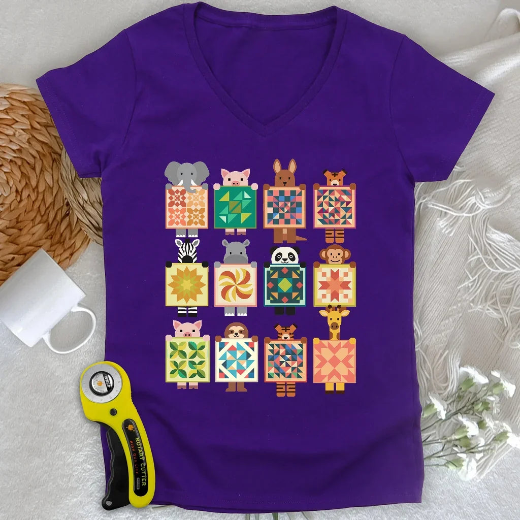 Woodland Patchwork Crew Lady V-neck