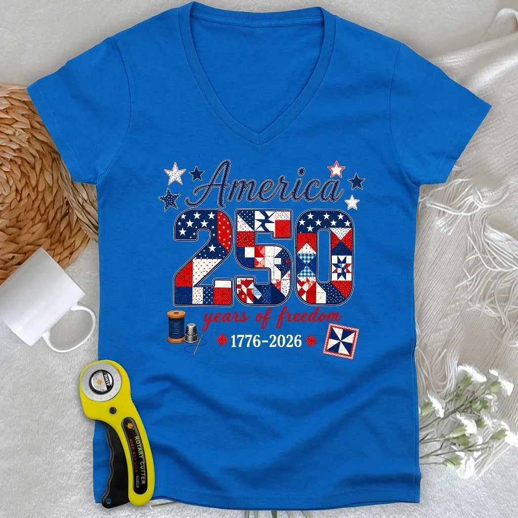 America 250: Pieced With Pride Lady V-neck