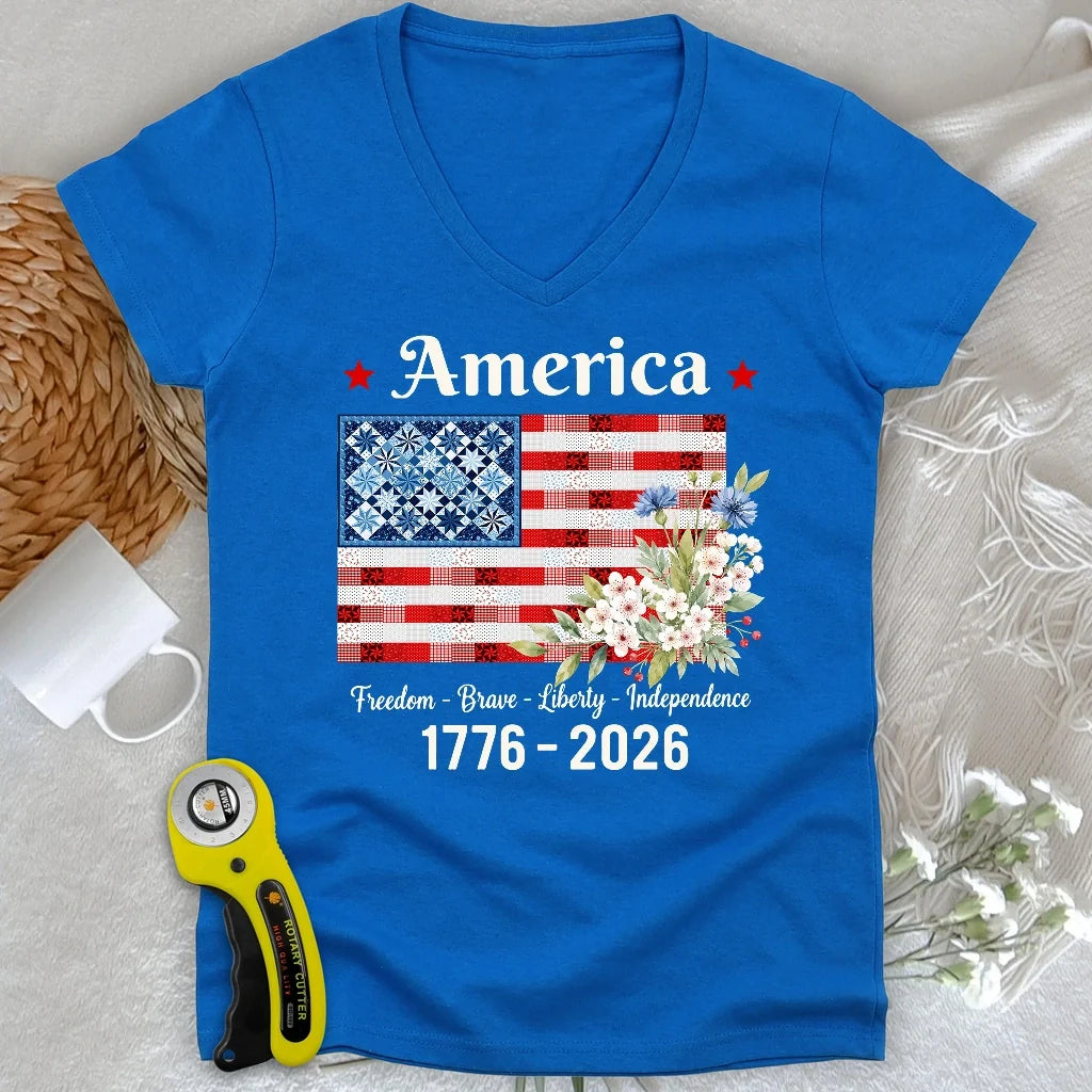 American Patchwork Bloom Lady V-neck