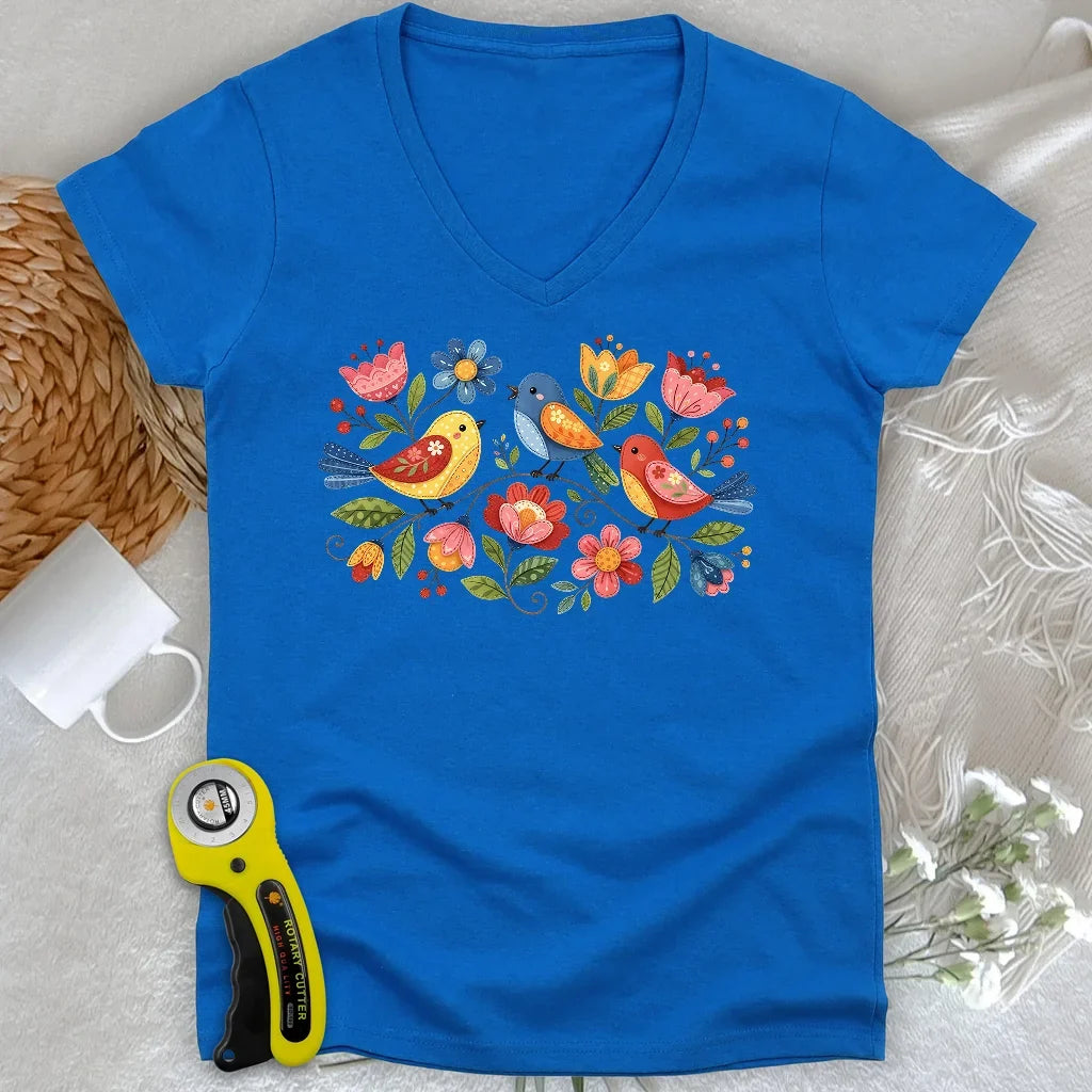 Appliqué Garden Lady V-neck