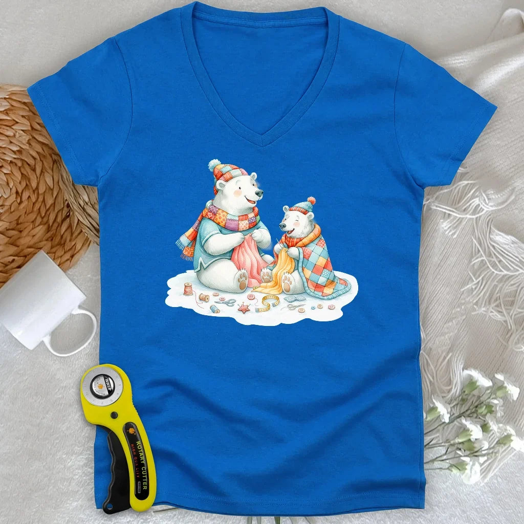 Beary Quilt Time Lady V-neck