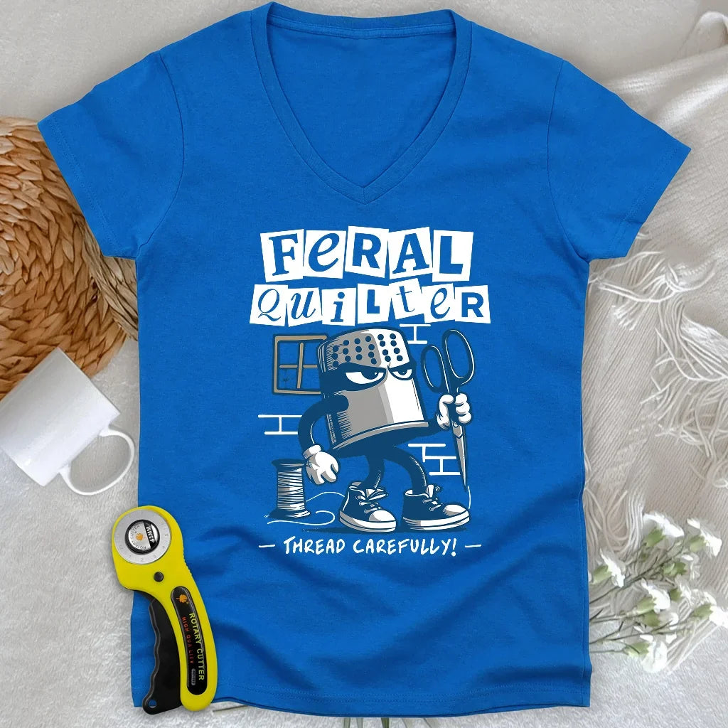 Feral Quilter Lady V-neck