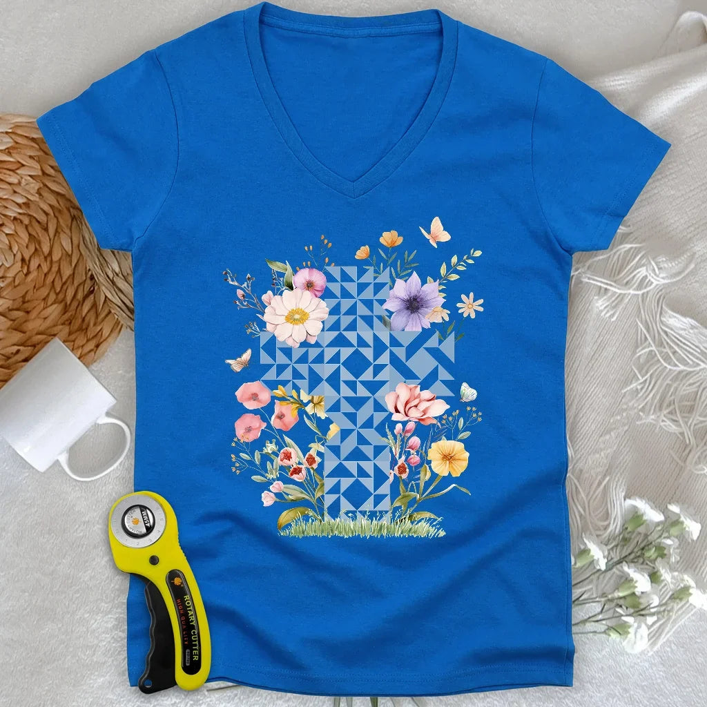 Floral Faith Quilt Lady V-neck