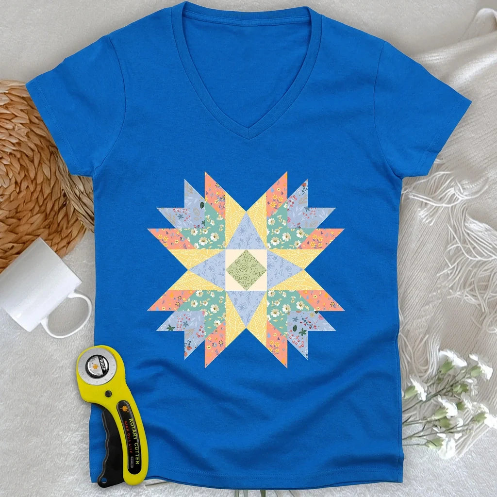 Floral Star Quilt Lady V-neck