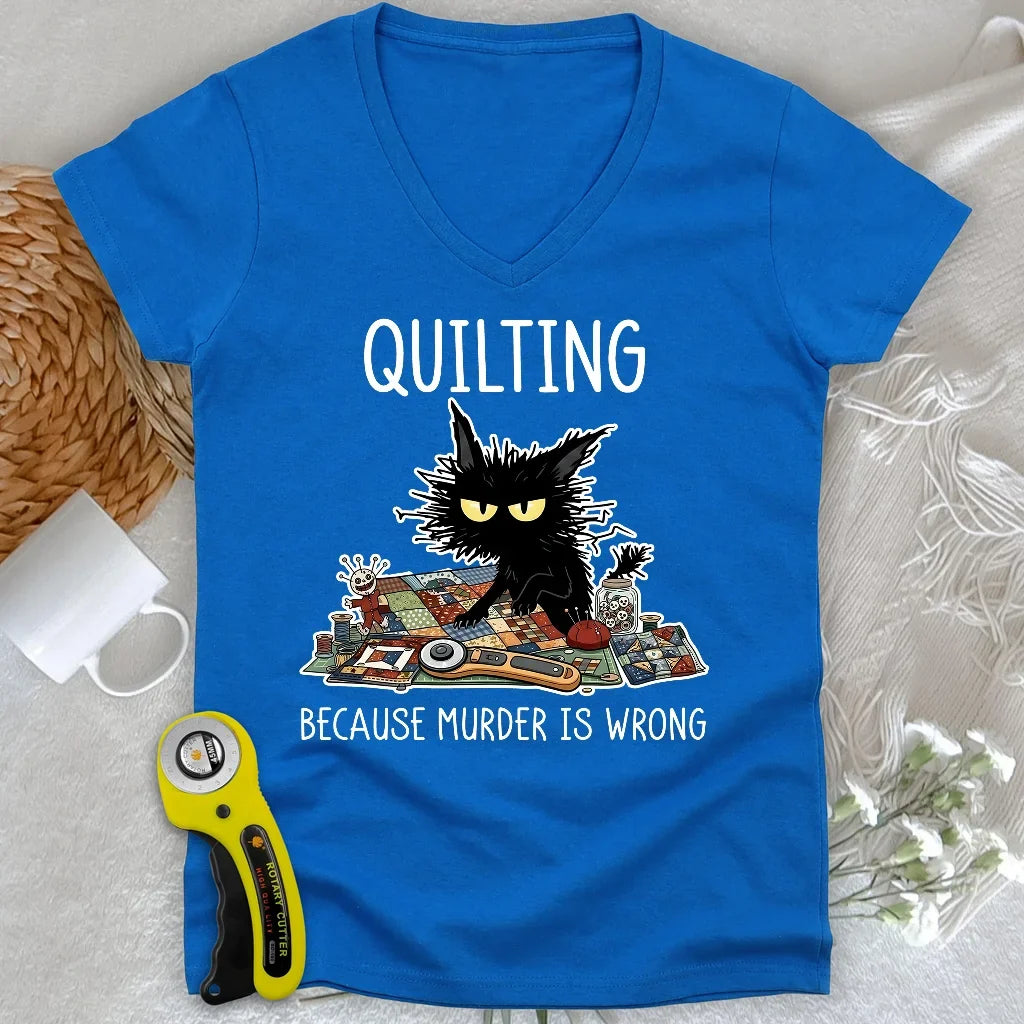 Grumpy Quilter Cat Lady V-neck
