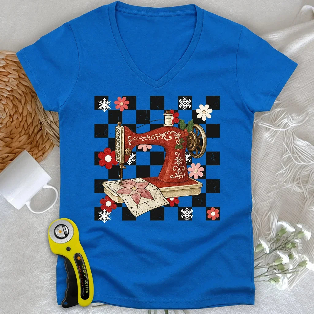 Holly Jolly Stitcher Lady V-neck