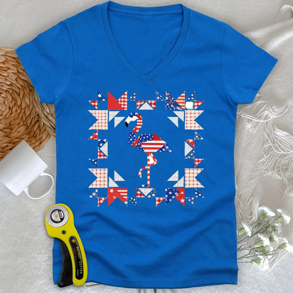 Liberty Flamingo Patchwork Lady V-neck