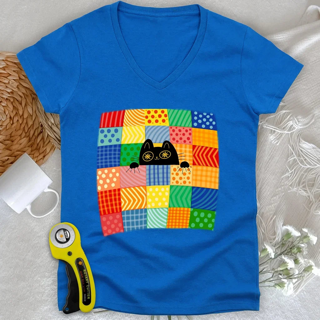 Patchwork Kitty Lady V-neck