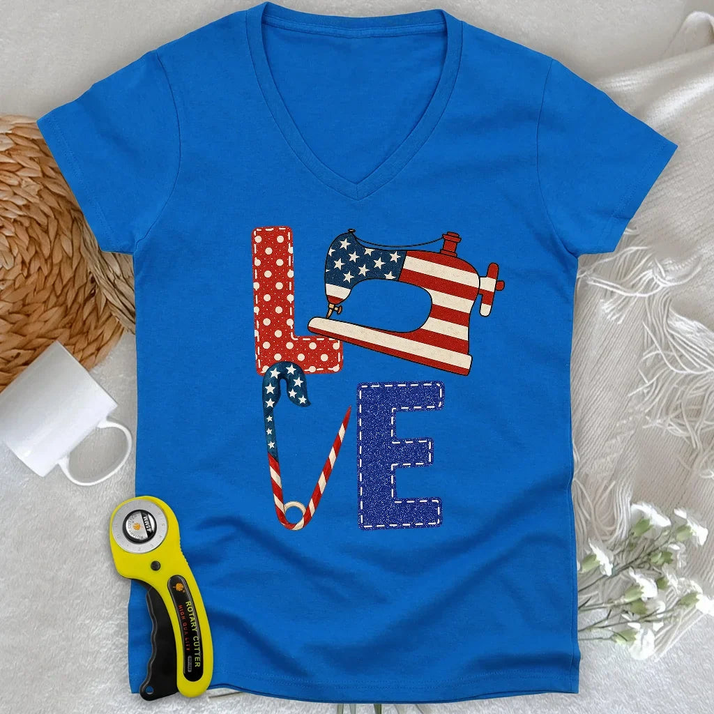 Patriotic Sewist Lady V-neck