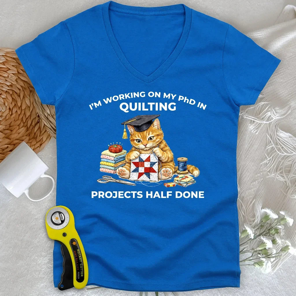 PhD In Quilting Lady V-neck