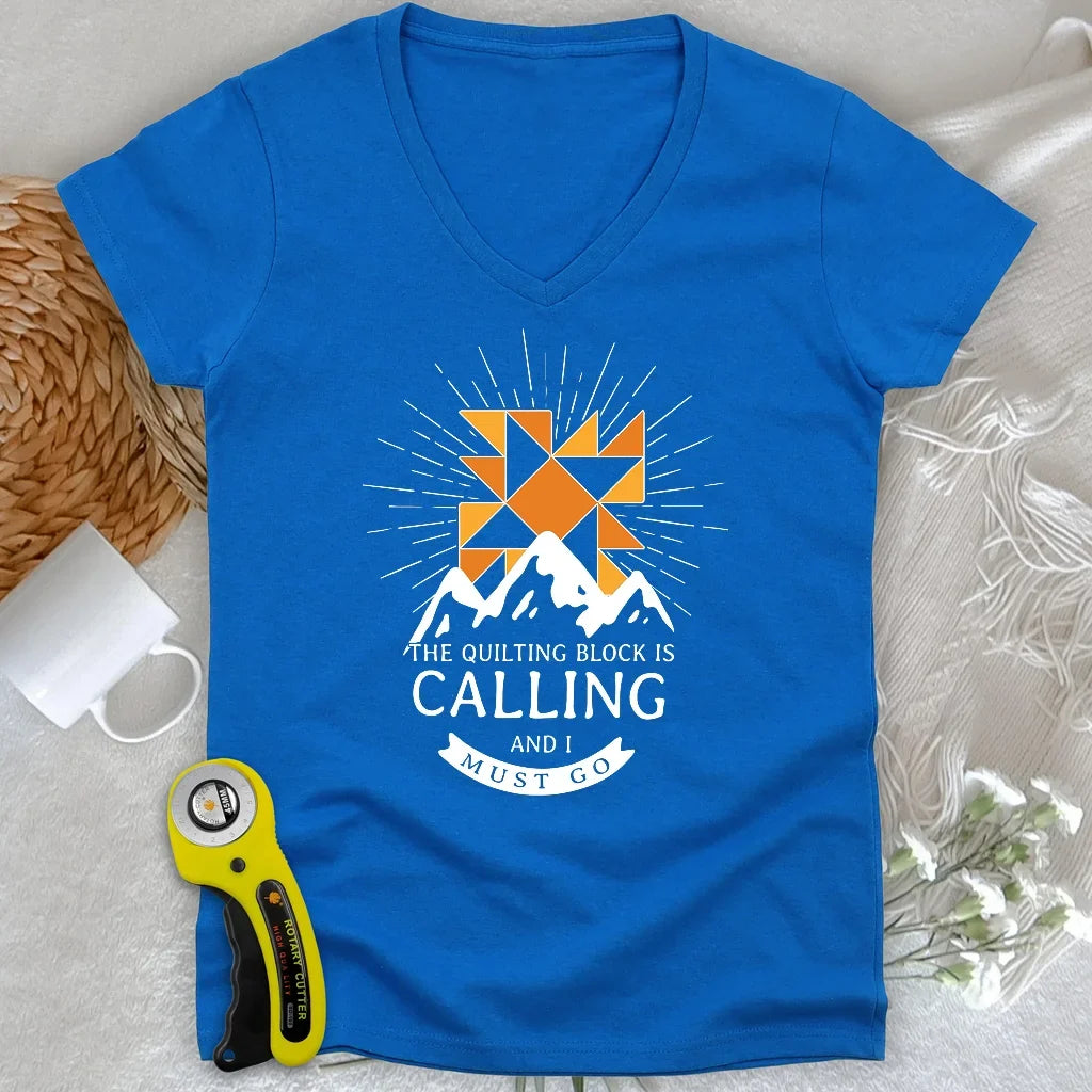 Quilt Block Calling Lady V-neck