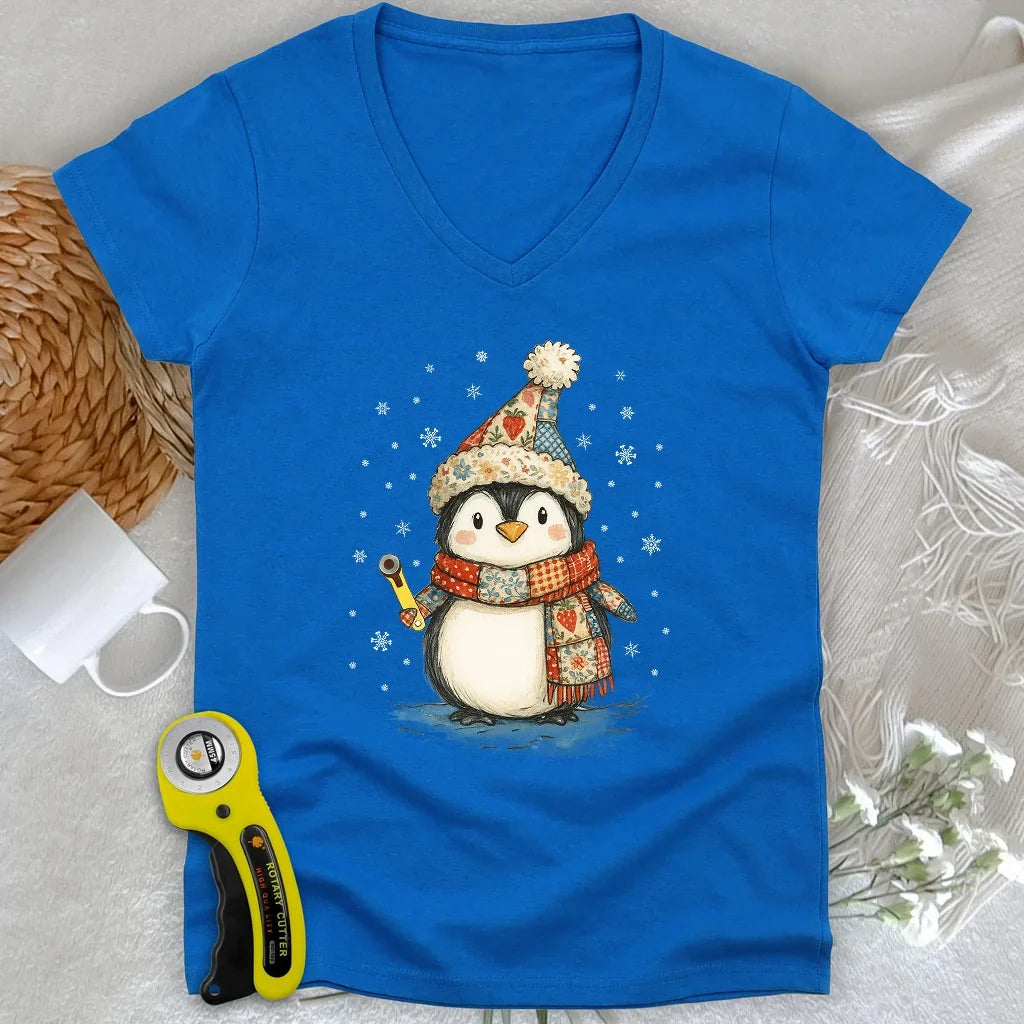 Quilty Little Penguin Lady V-neck