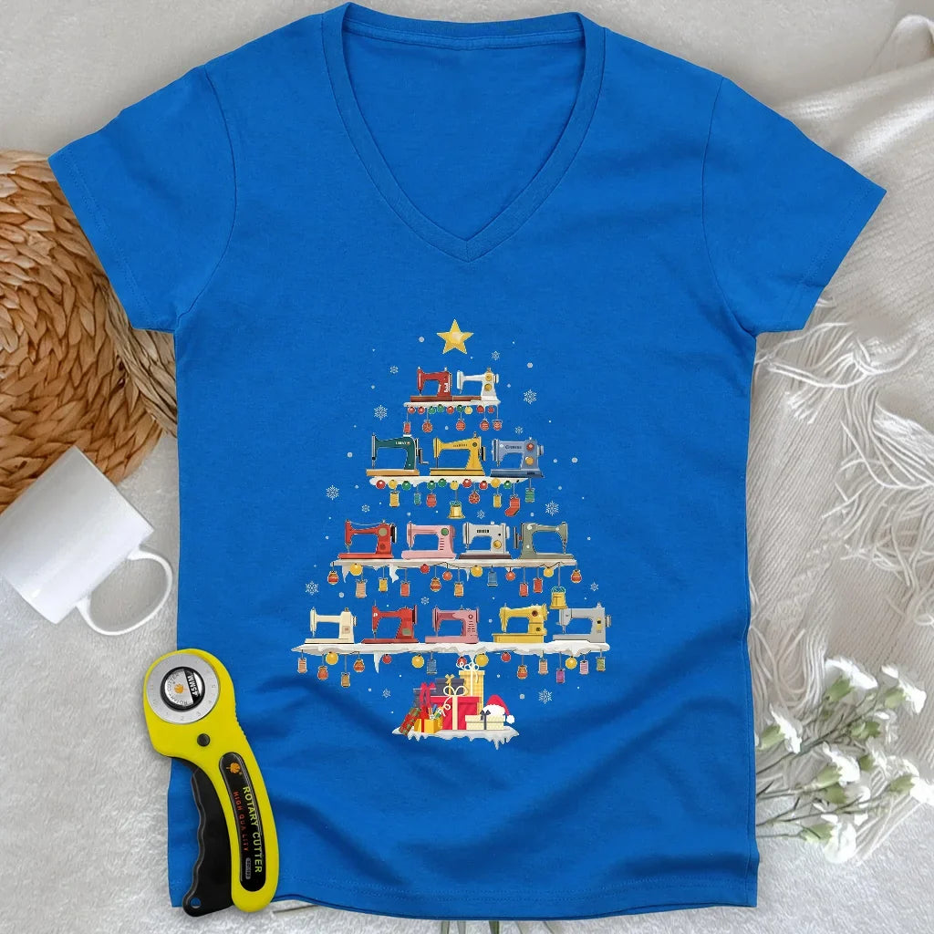 Sewing Machine Tree Lady V-neck