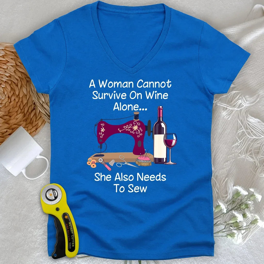 Sewing and Wining Lady V-neck