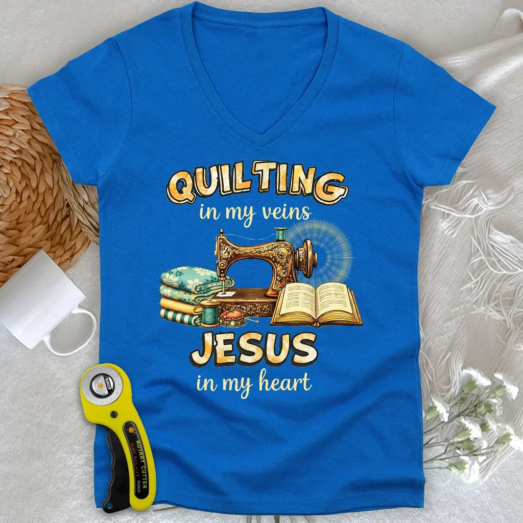 Sewn With Jesus Lady V-neck
