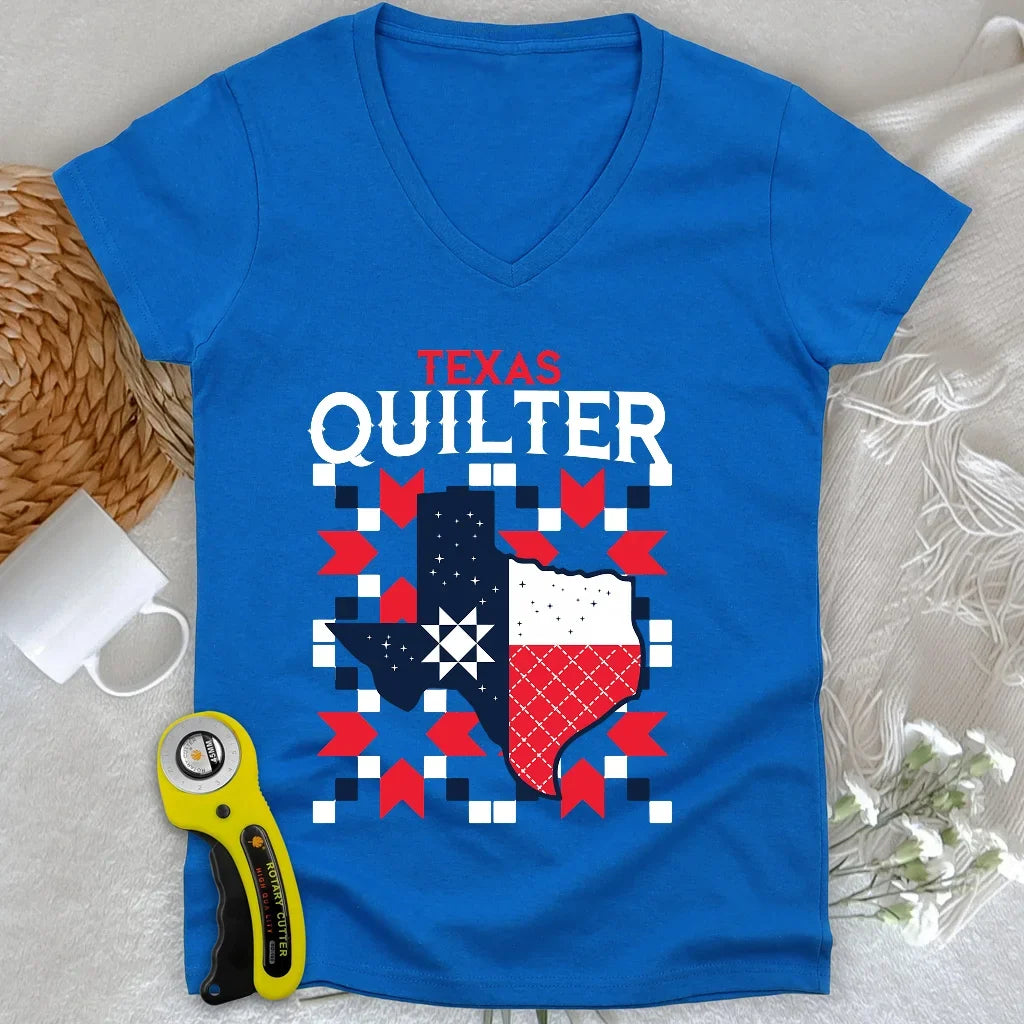 Texas Quilter Lady V-neck